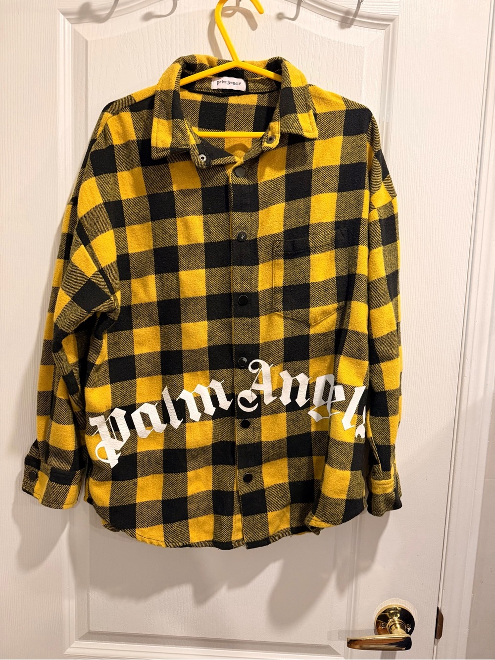 Palm Angels Yellow and Black Check Button-Up Shirt